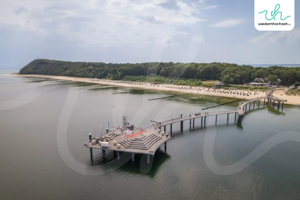 Freie Trauung Seebrücke Koserow Luftaufnahme